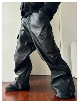 Alligator leather multi-pocket loose pants Alligator leather multi-pocket loose pants