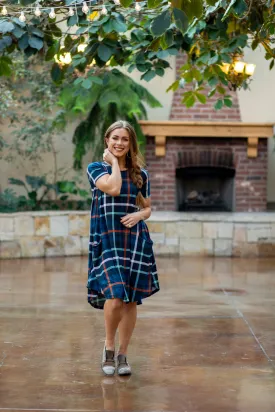 April Dress Navy Plaid