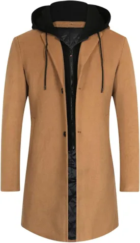 APTRO Men's Wool Trench Coat Winter Hoodie Coat Premium Business Wool Jacket