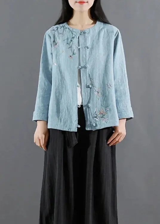 Art Blue Jacquard Embroideried Patchwork Cotton Coat Fall ML0824