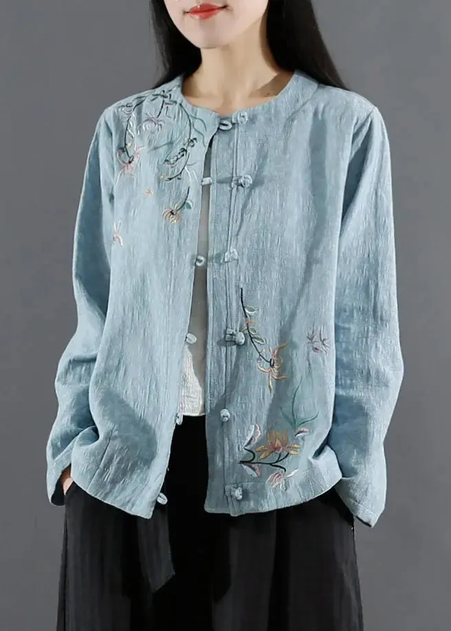 Art Blue Jacquard Embroideried Patchwork Cotton Coat Fall ML0824