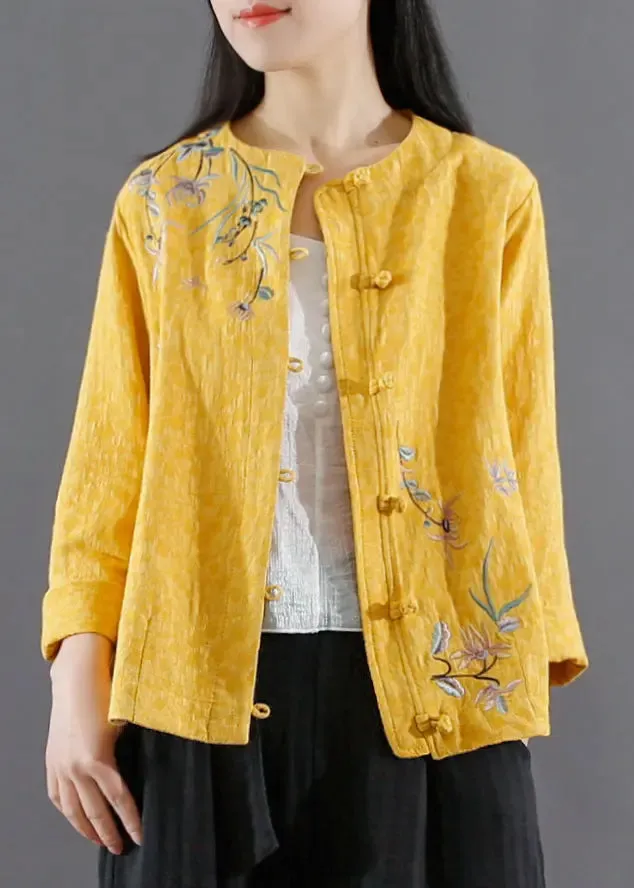 Art Blue Jacquard Embroideried Patchwork Cotton Coat Fall ML0824