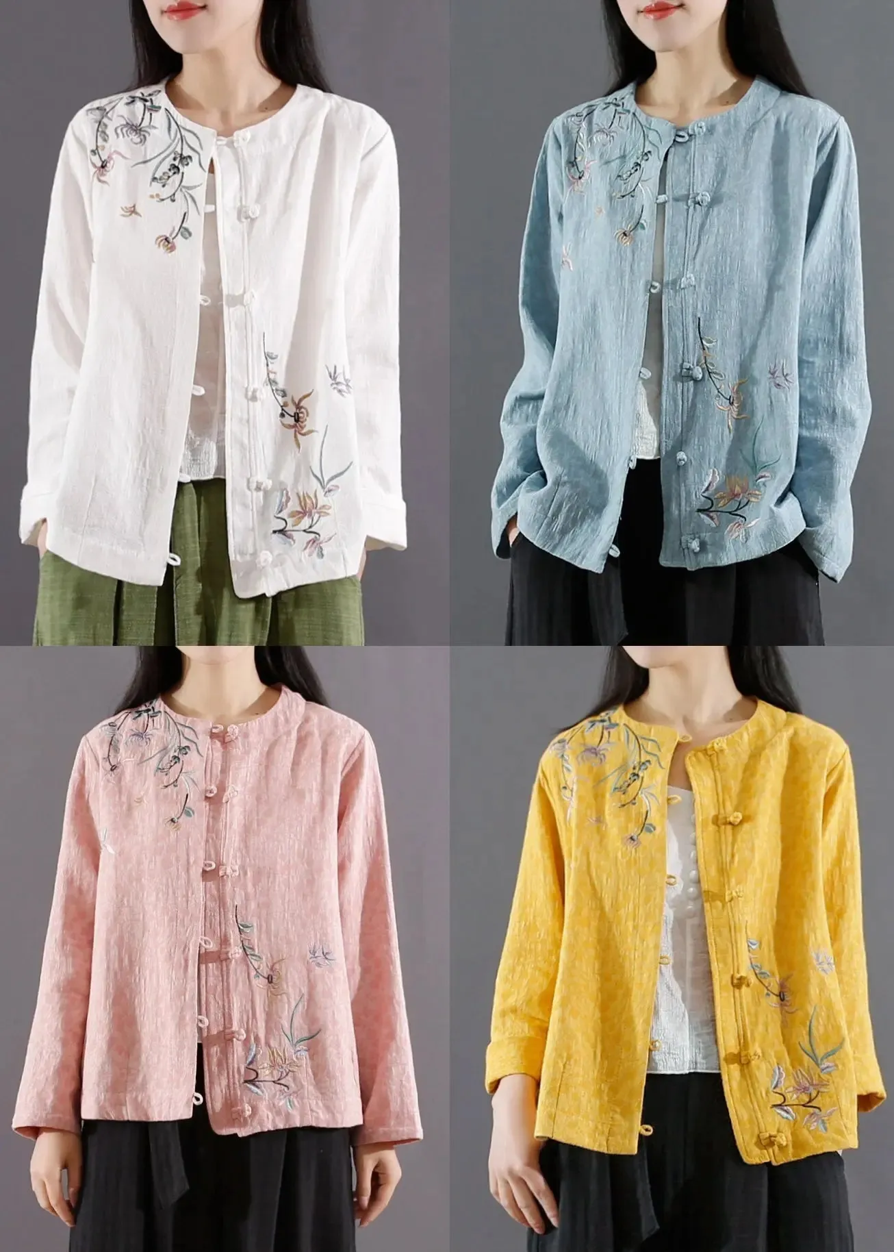 Art Blue Jacquard Embroideried Patchwork Cotton Coat Fall ML0824