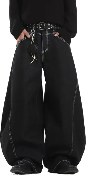 Baggy Barrel Jeans for Woman Men Wide Leg Loose Fit Jeans Y2K Hip Hop Streetwear Denim Pants
