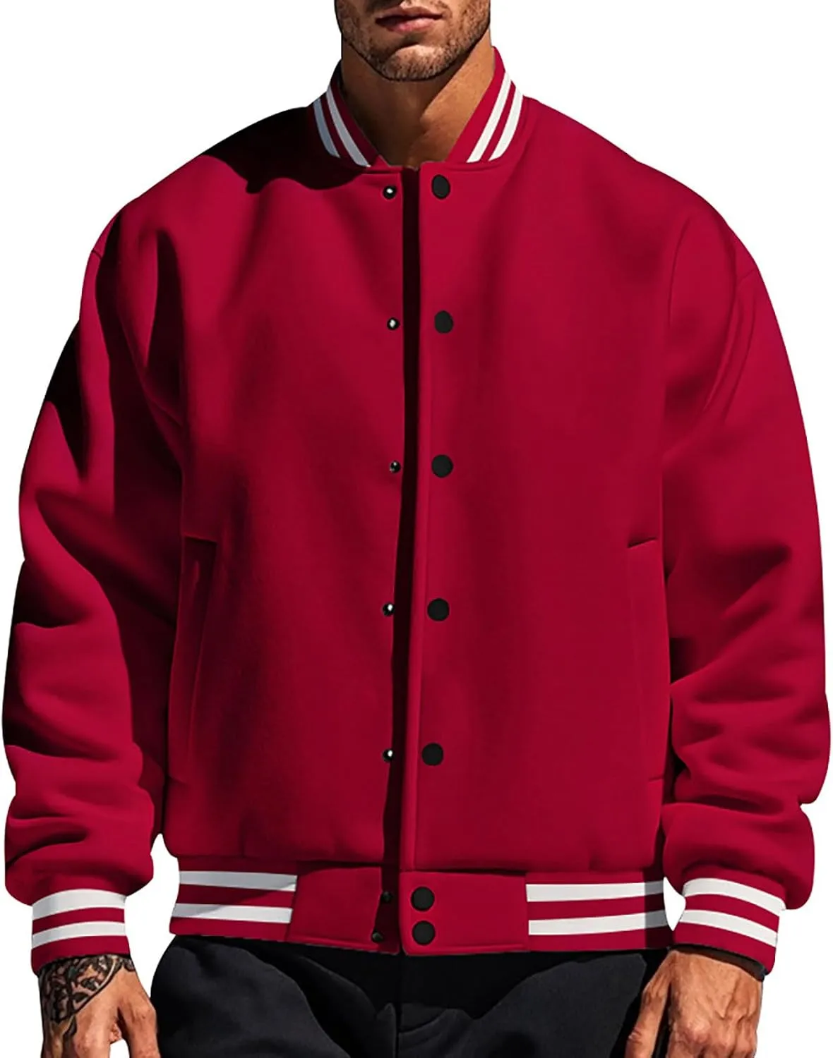 Baseball Varsity Jacket Men Color Block College Baseball Jacket Cotton Blend Casual Slim Lightweight Bomber Jacket