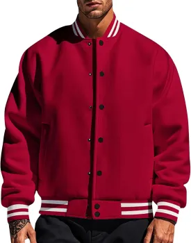 Baseball Varsity Jacket Men Color Block College Baseball Jacket Cotton Blend Casual Slim Lightweight Bomber Jacket