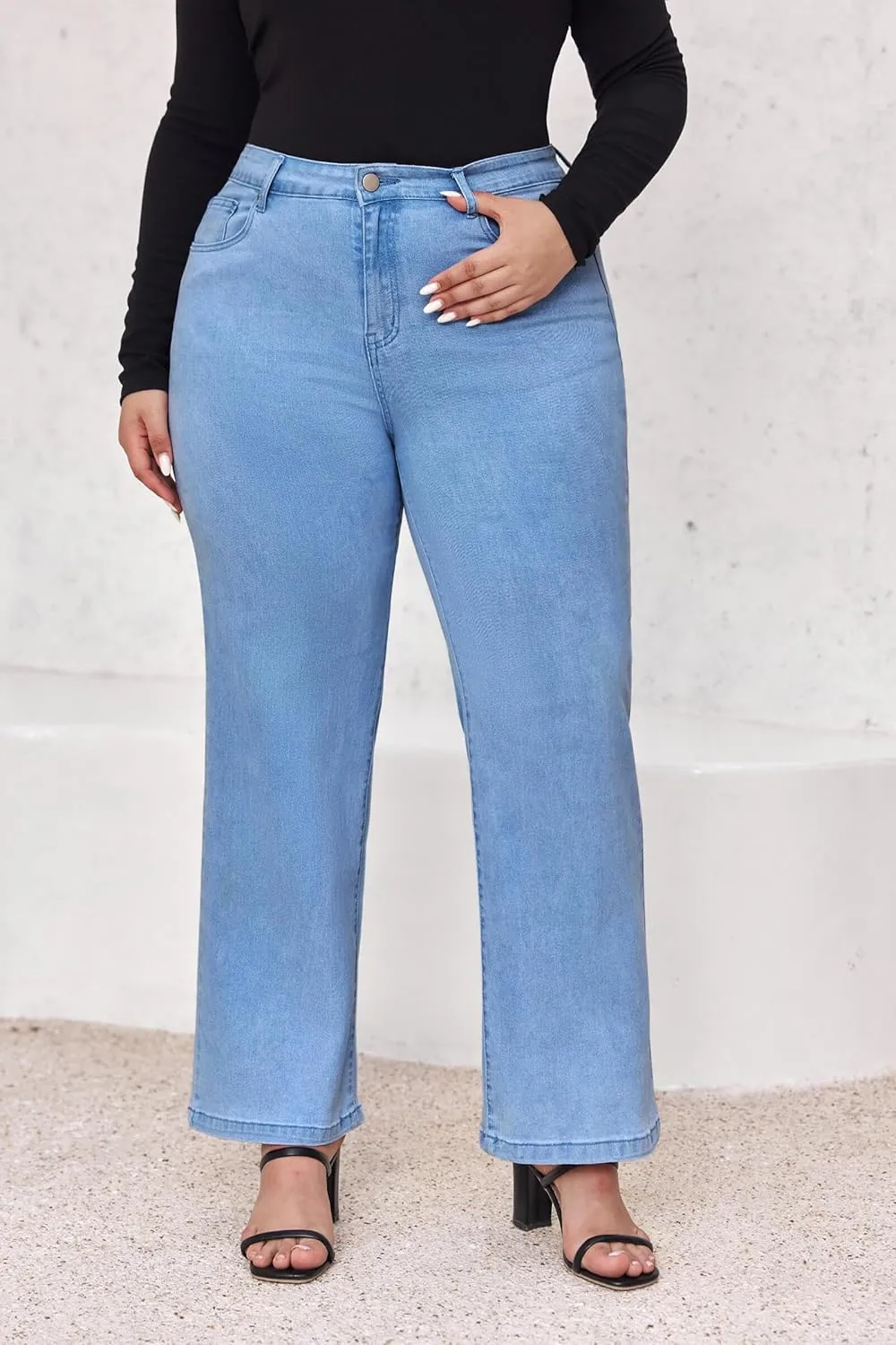 Beautife Womens Plus Size Jeans High Waisted Boyfriend Baggy Jeans Straight Leg Stretch Denim Pants