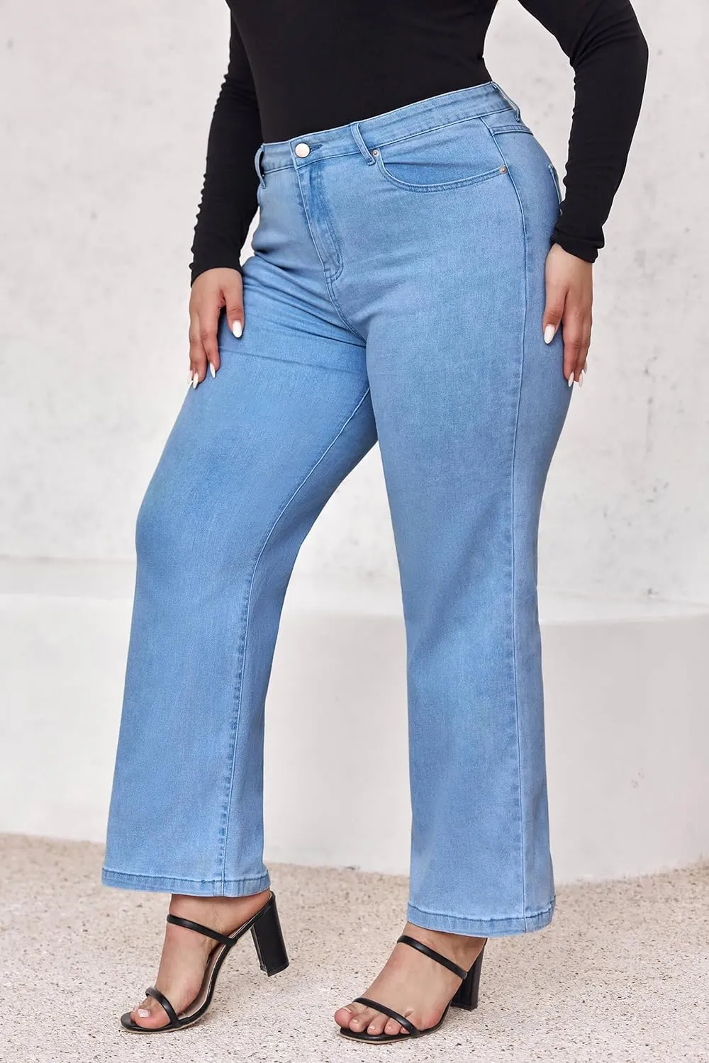 Beautife Womens Plus Size Jeans High Waisted Boyfriend Baggy Jeans Straight Leg Stretch Denim Pants
