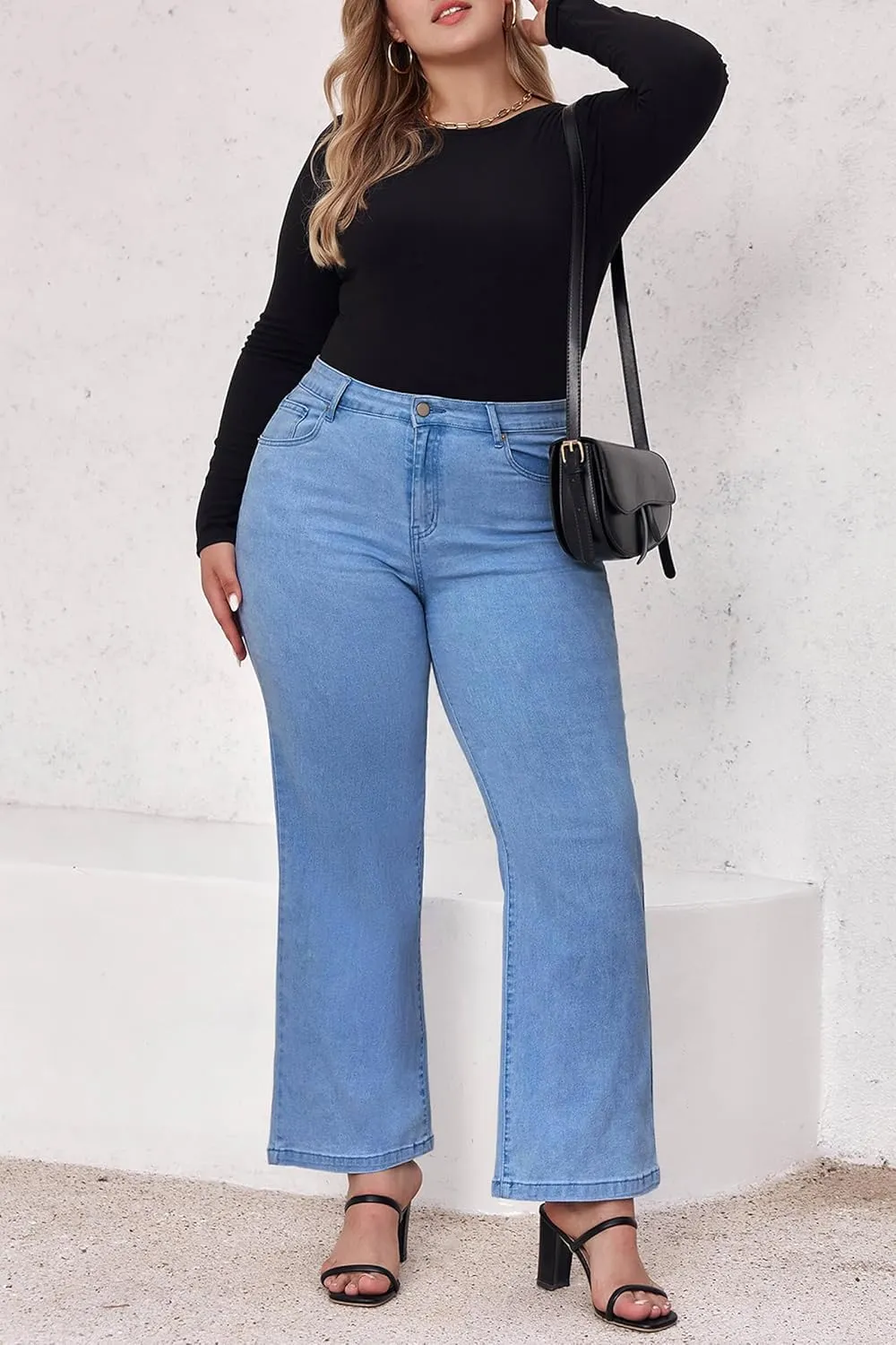 Beautife Womens Plus Size Jeans High Waisted Boyfriend Baggy Jeans Straight Leg Stretch Denim Pants