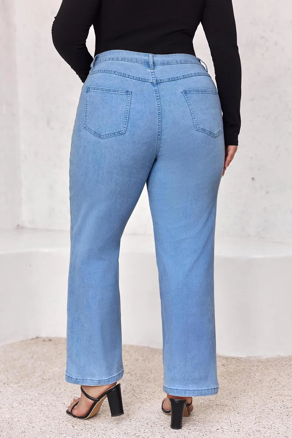 Beautife Womens Plus Size Jeans High Waisted Boyfriend Baggy Jeans Straight Leg Stretch Denim Pants