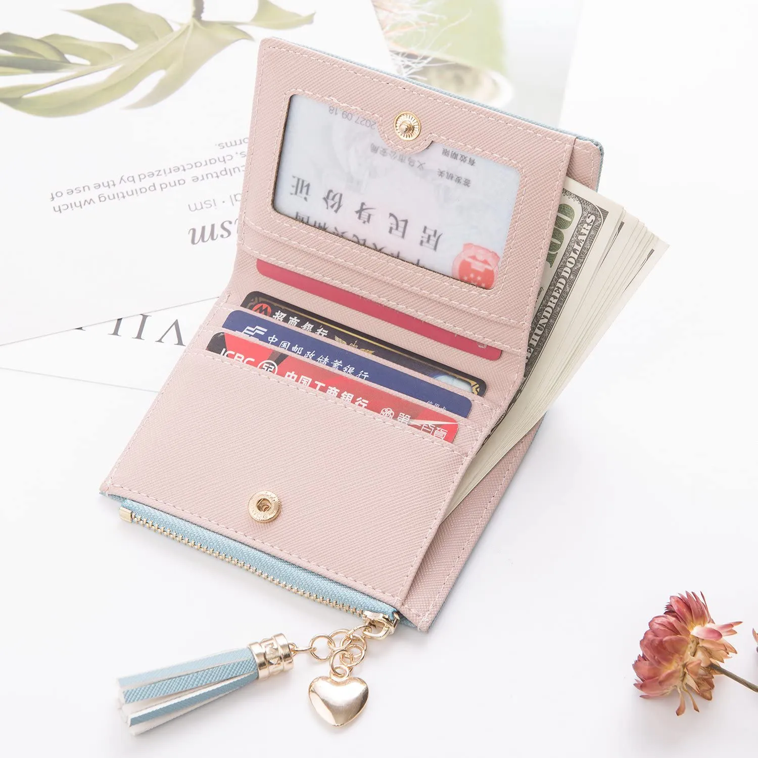 Belsmi Women's Small Compact Slim Leather Mini Wallet RFID Blocking Lady Purse Zipper Pocket Card Organizer Bifold Wallets (Green)