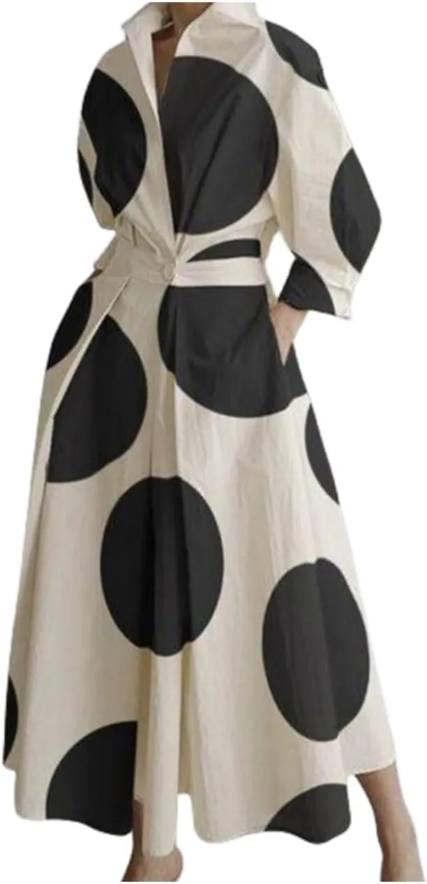 Bengbobar Womens Plus Size Leopard Print Shirt Dress with Pockets - V-Neck, Long Sleeves, A-Line, Maxi, White