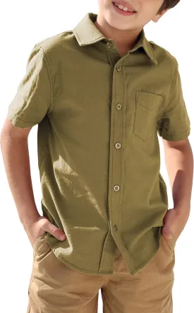 Boys' Long Sleeve Dress Shirts Classic Collared Button-Down Tshirt Solid Cotton Top with Chest Pocket