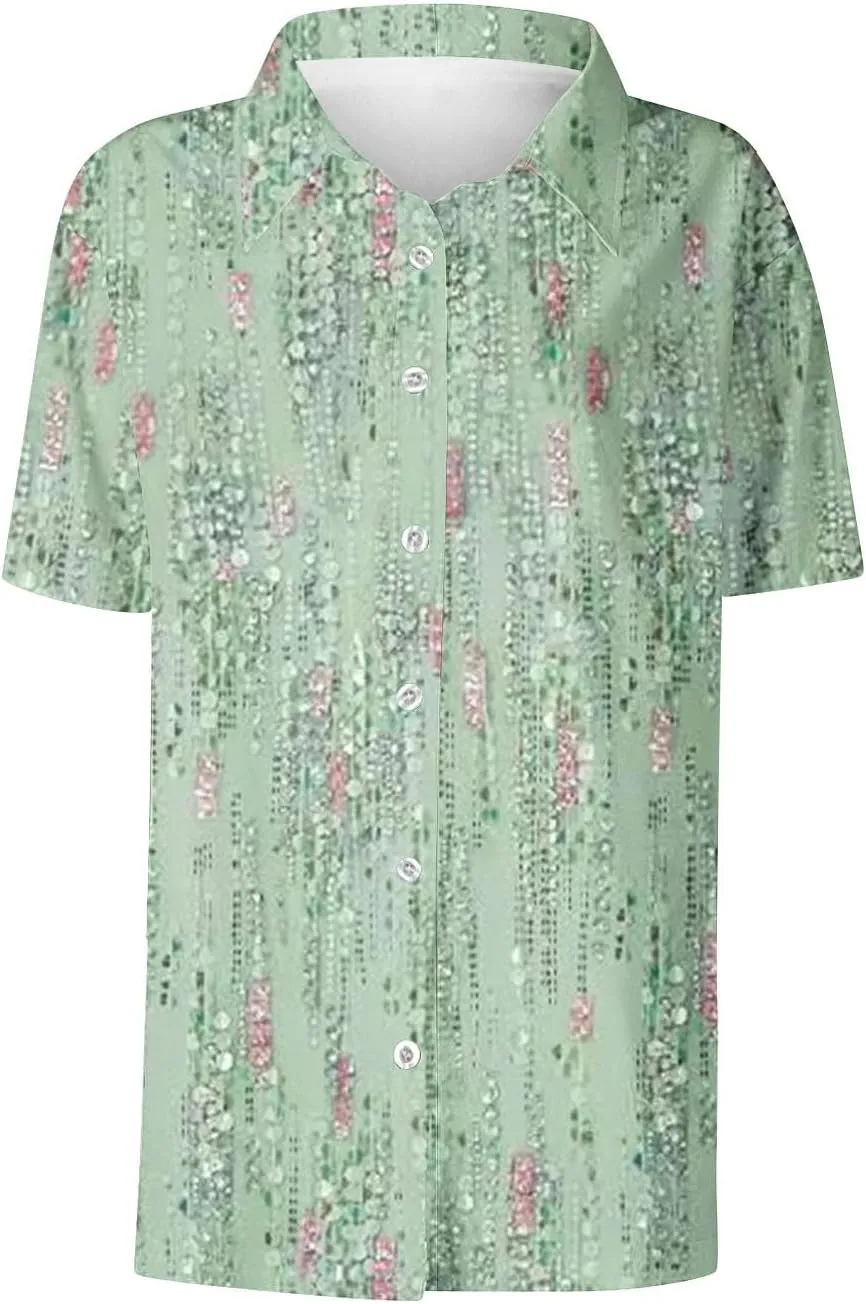Button Down Shirts for Women Dressy Casual Short Sleeve Blouses Trendy Business Work Tops Trendy Summer Beach Outfits