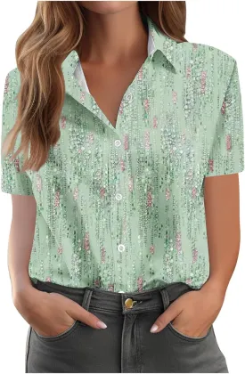 Button Down Shirts for Women Dressy Casual Short Sleeve Blouses Trendy Business Work Tops Trendy Summer Beach Outfits