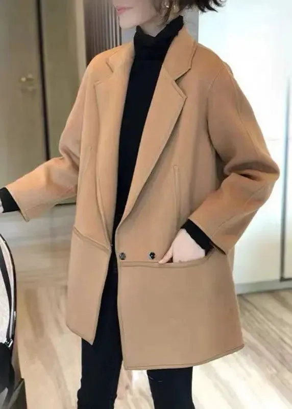Casual Black Notched Patchwork Pockets Wool Blend Coat Fall LY8359