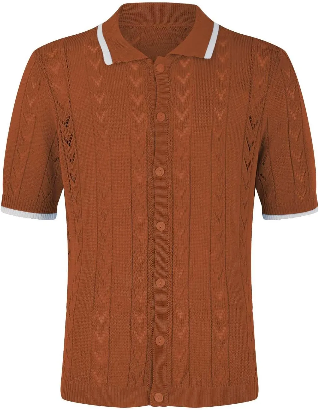 Casual Knit Shirts for Men Vintage Short Sleeve Button Down Vacation T-Shirts Summer Stretch Fit Textured Beach Tops