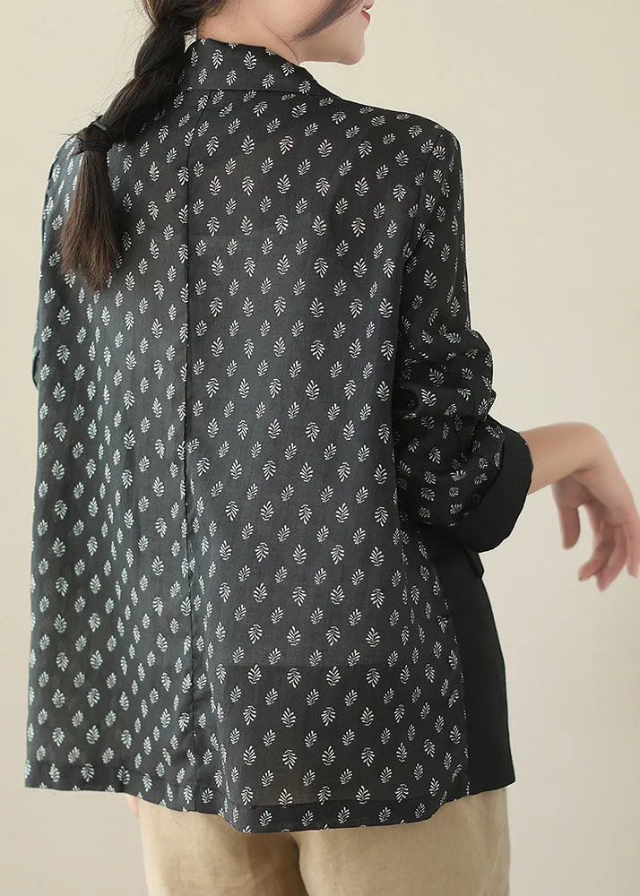 Chic Black Patchwork Button Ramie Coat Spring LY5081