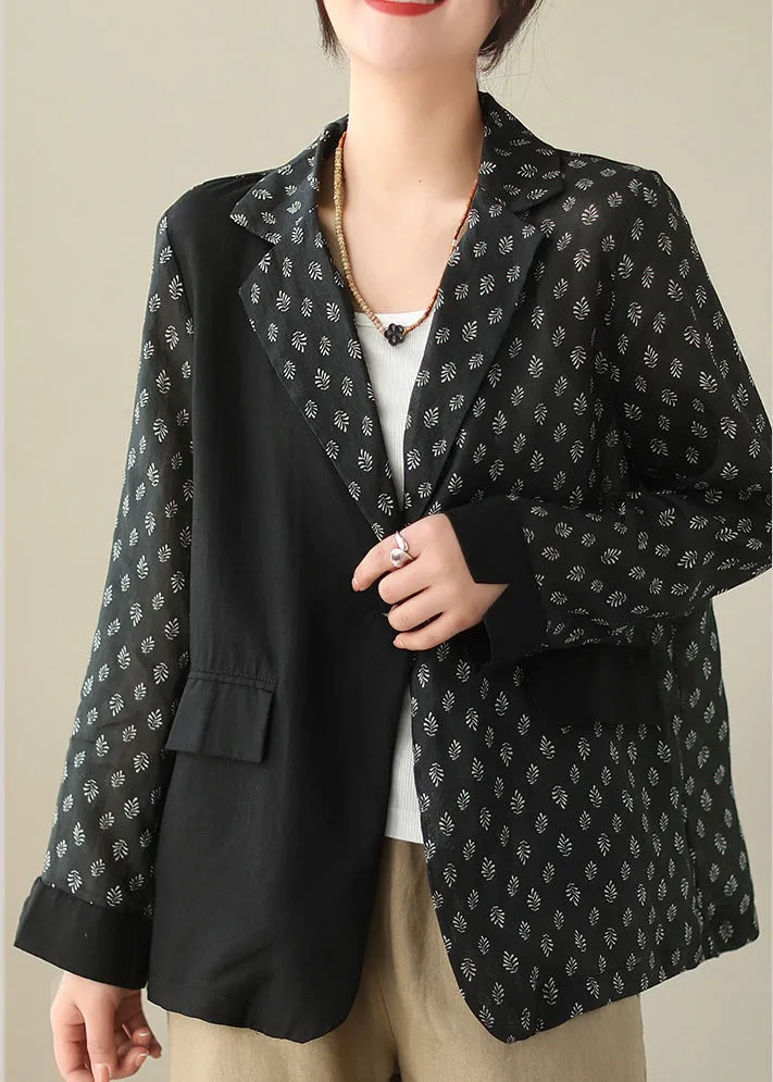 Chic Black Patchwork Button Ramie Coat Spring LY5081