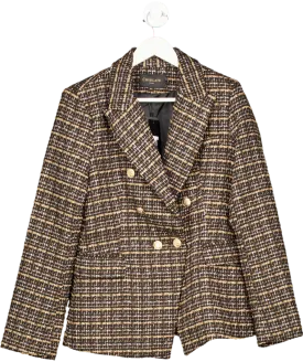 Chocklate Paris Black Double-breasted Blazer Jacket In Golden Thread Tweed UK 14