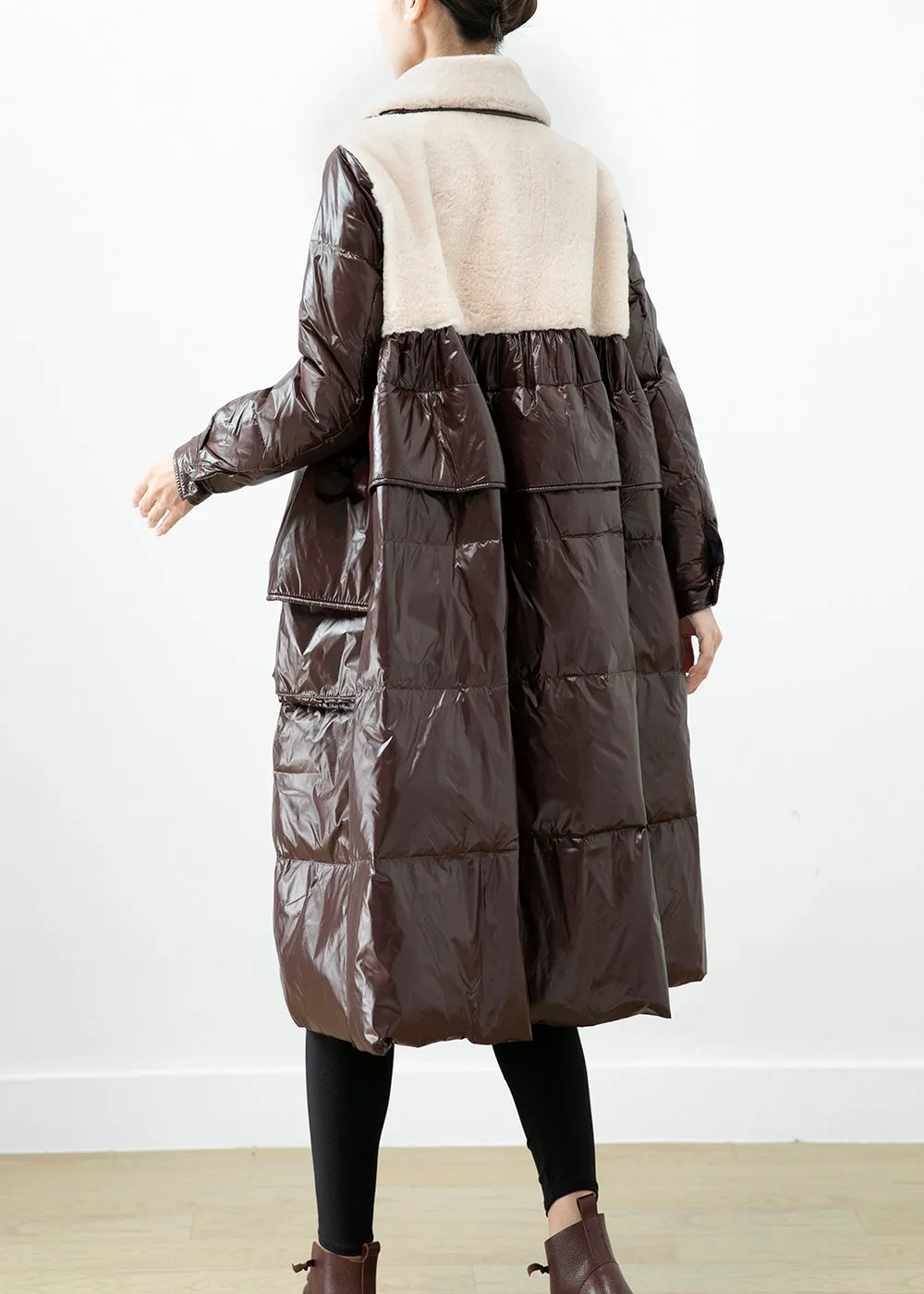 Chocolate Patchwork Mink Velvet Duck Down Down Coat Oversized Winter ML2493