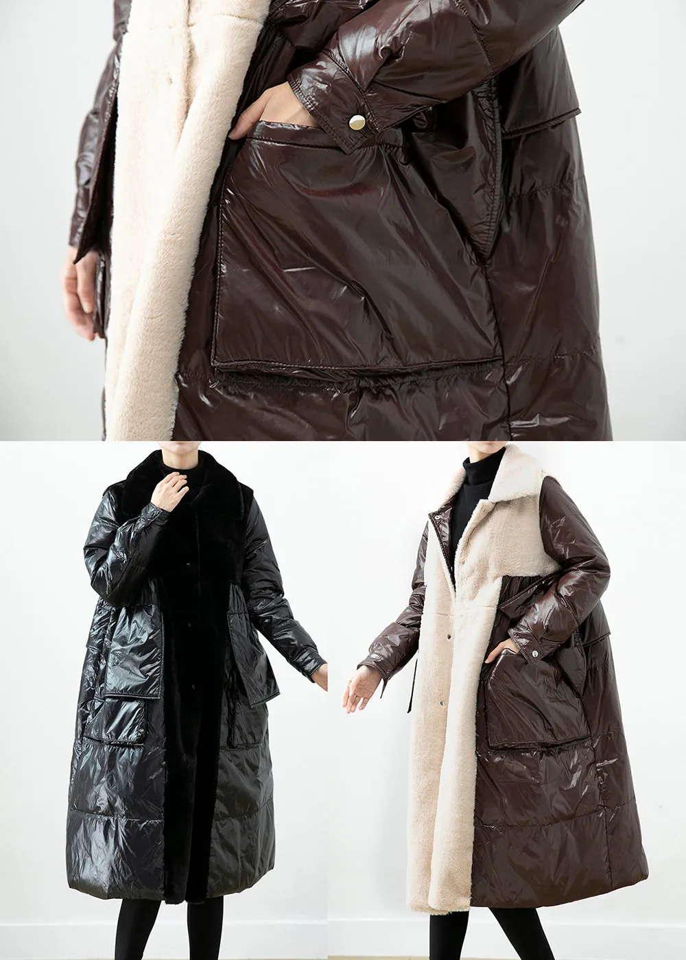 Chocolate Patchwork Mink Velvet Duck Down Down Coat Oversized Winter ML2493