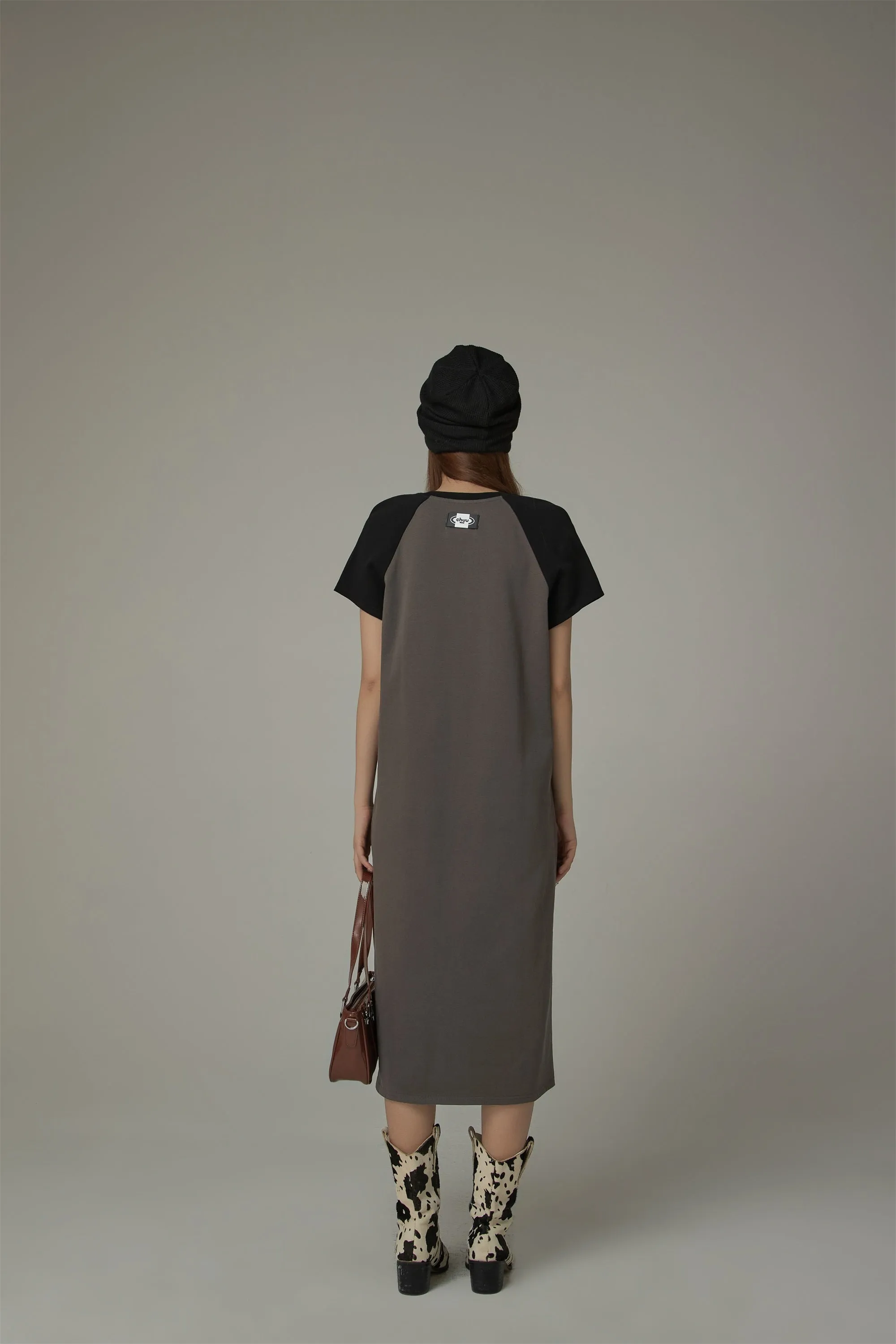 Color Matching Raglan Long Dress
