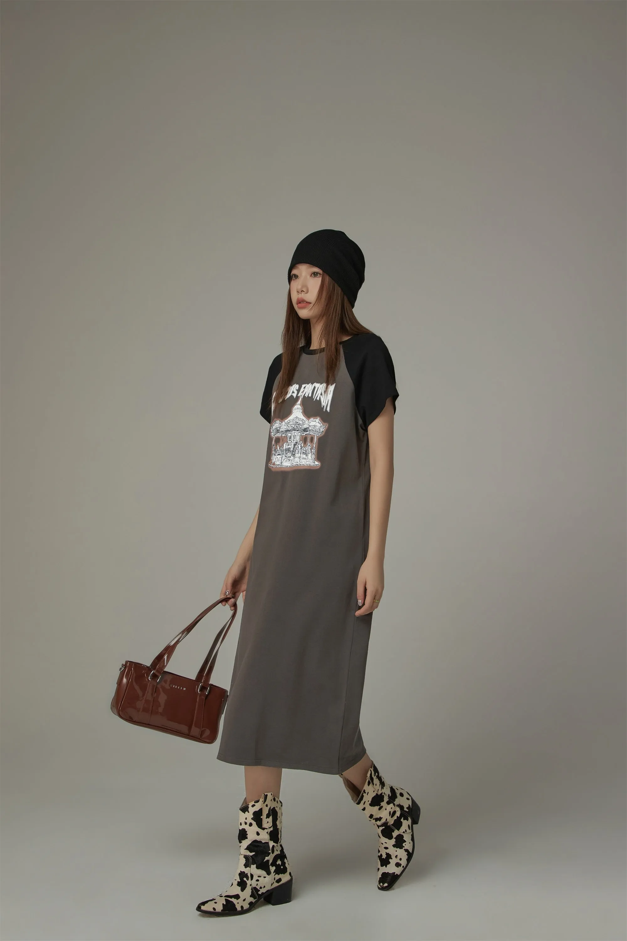 Color Matching Raglan Long Dress