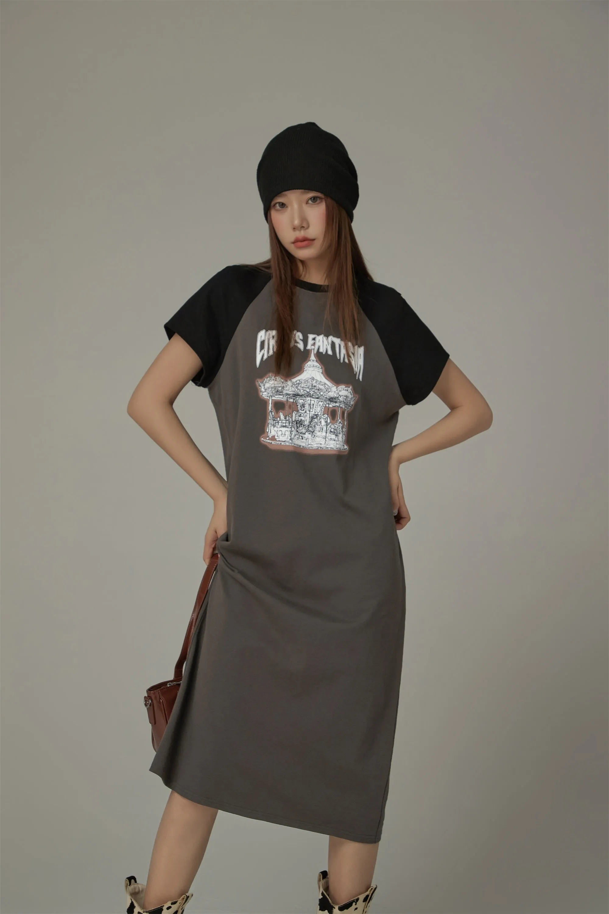Color Matching Raglan Long Dress