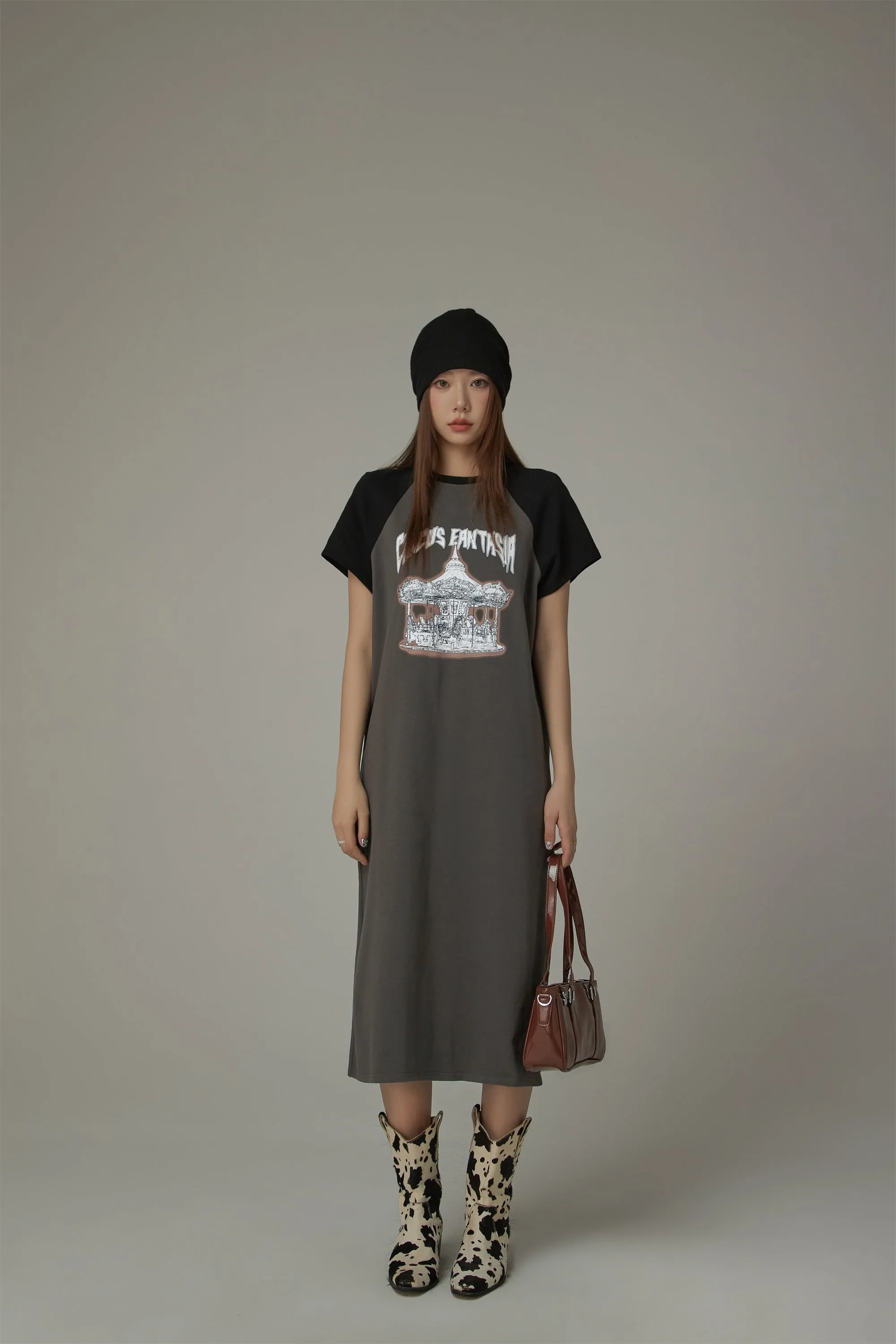 Color Matching Raglan Long Dress