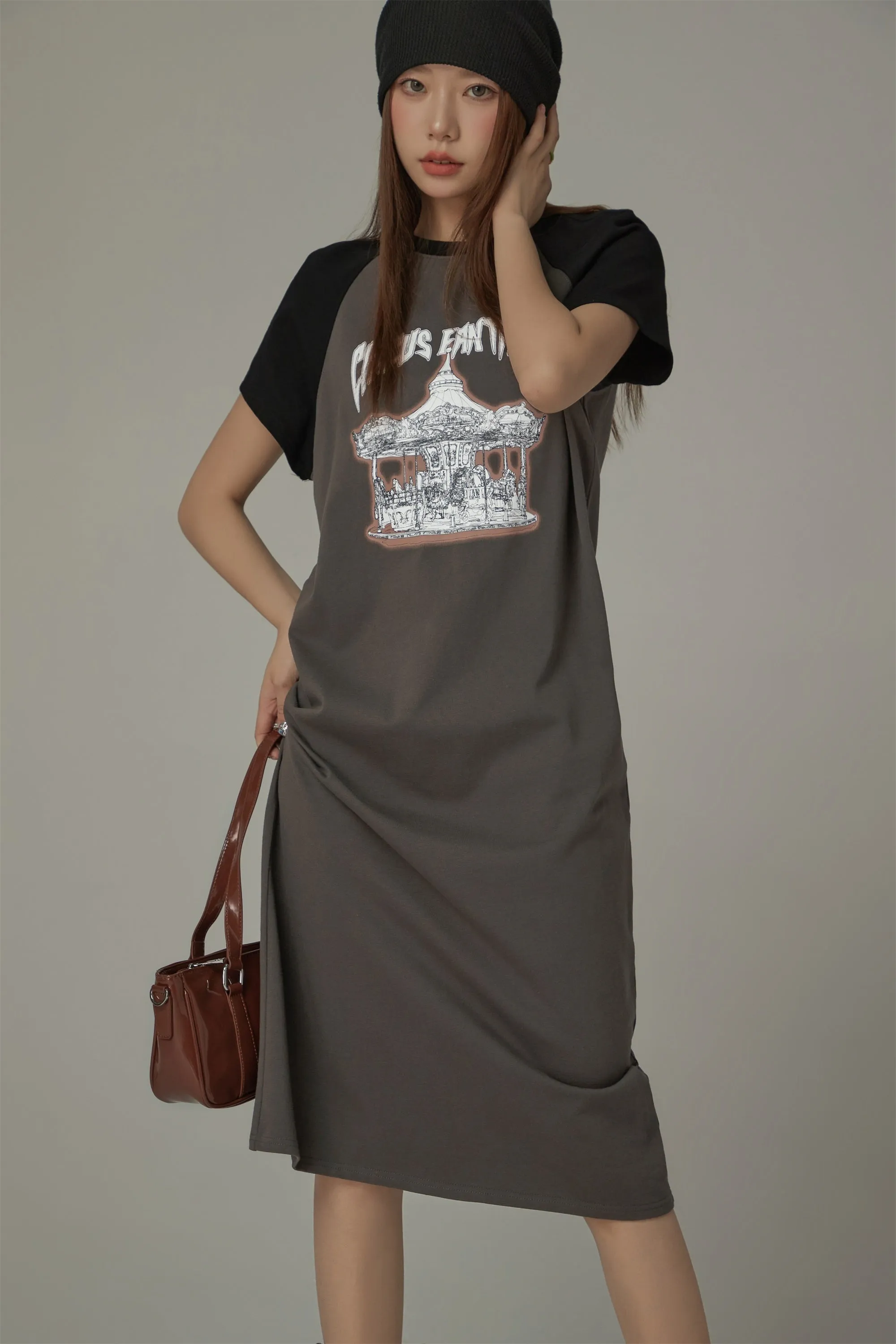 Color Matching Raglan Long Dress
