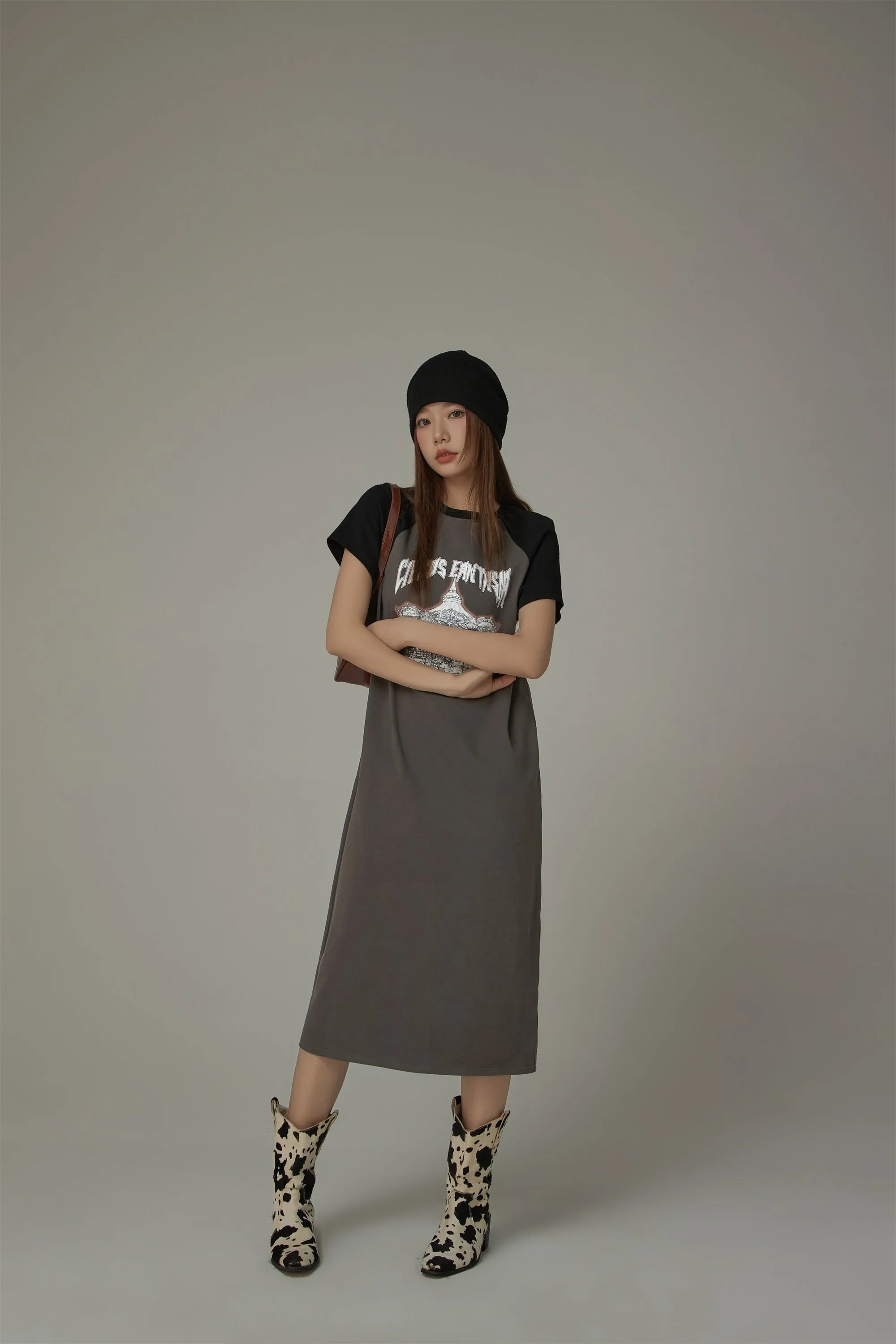 Color Matching Raglan Long Dress