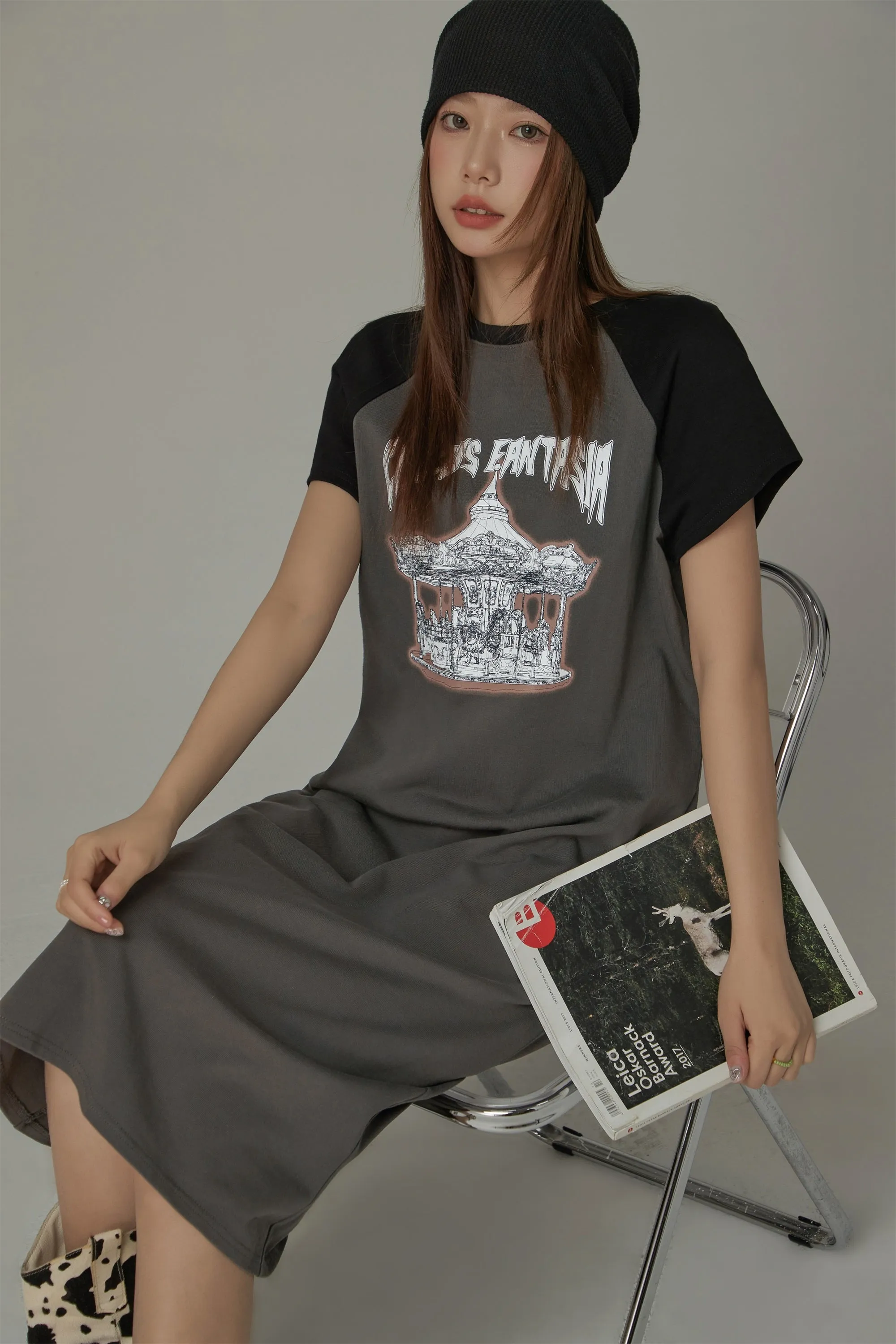 Color Matching Raglan Long Dress