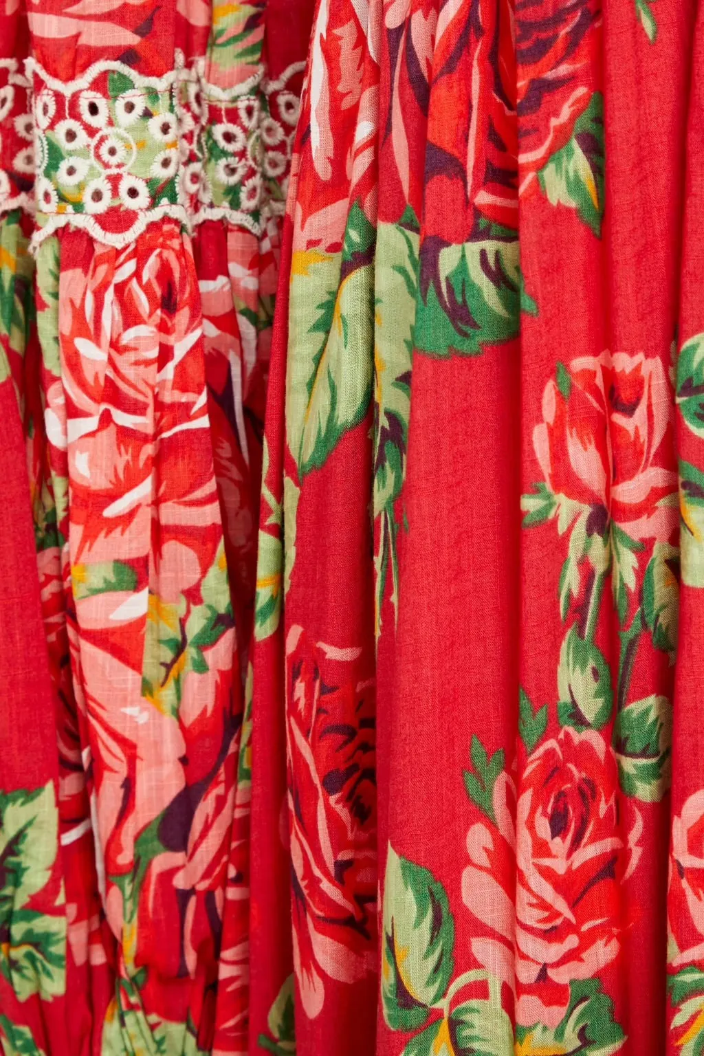 Cotton Slub Button Down Dress in Red Roses Combo