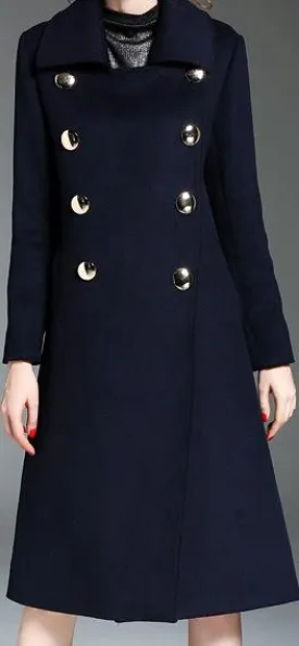 Double-Breasted Mirror-Button Wool Coat