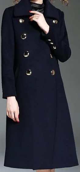 Double-Breasted Mirror-Button Wool Coat