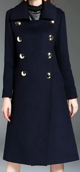 Double-Breasted Mirror-Button Wool Coat