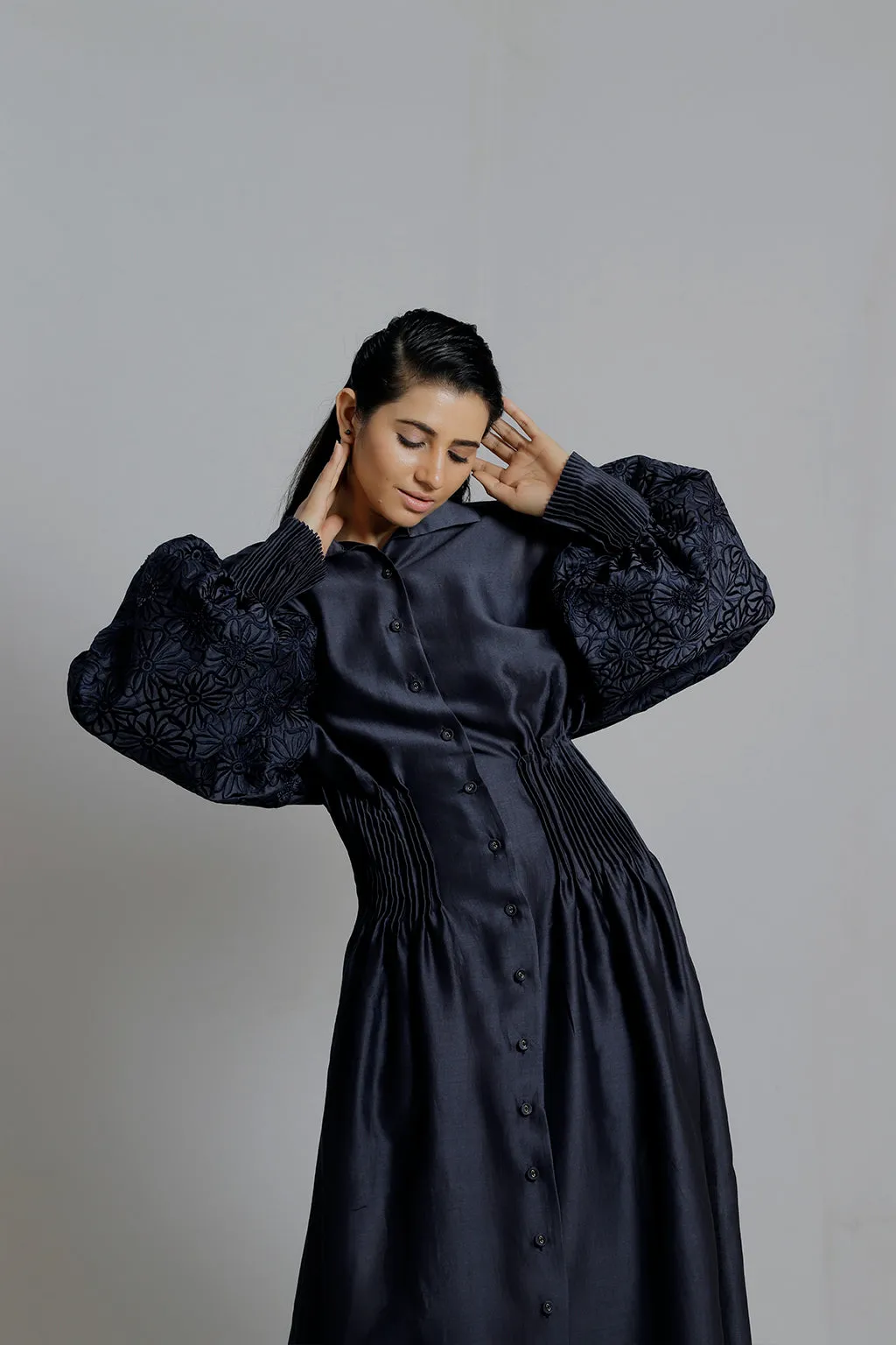 Embroidered Blouson Sleeve Dress
