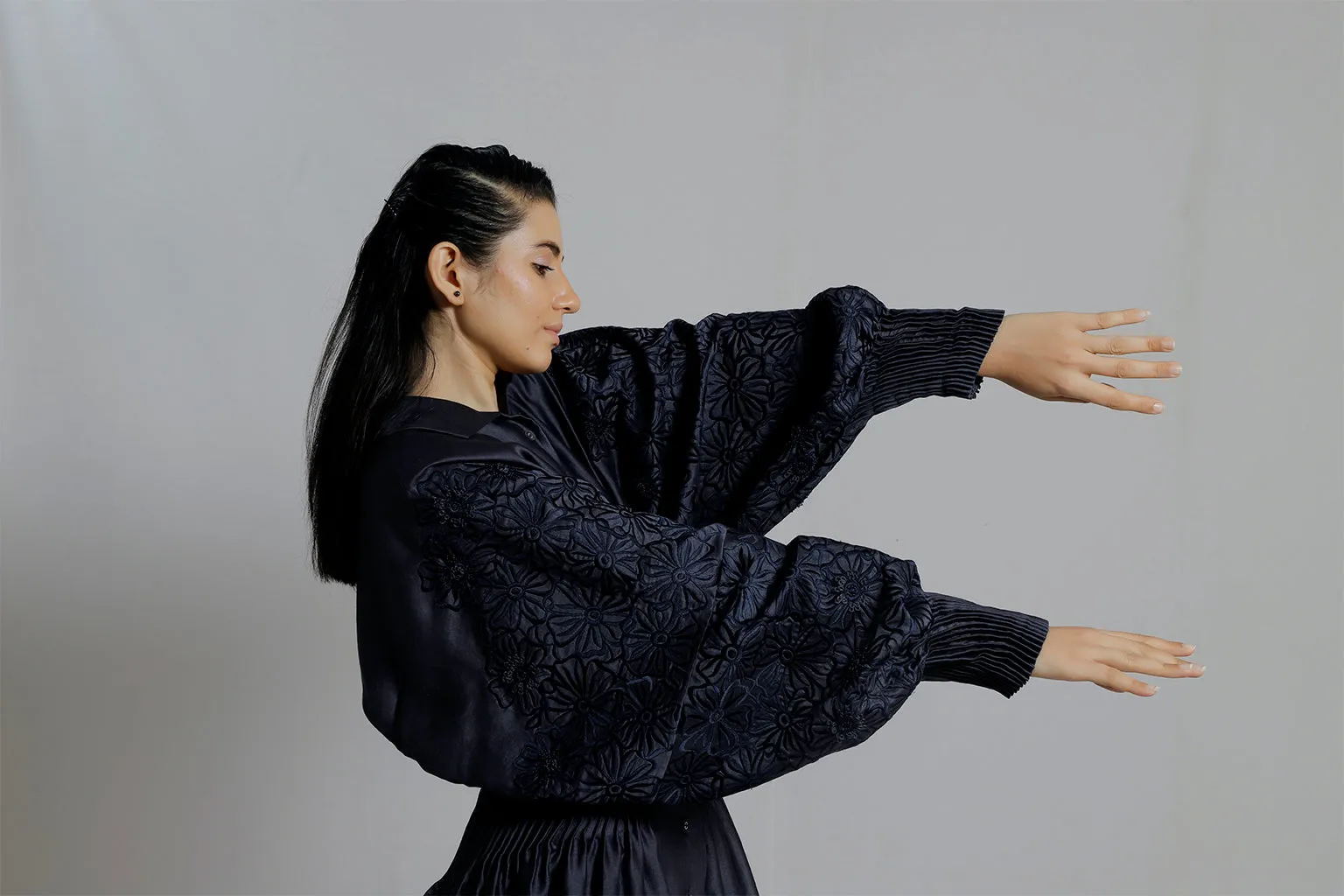 Embroidered Blouson Sleeve Dress