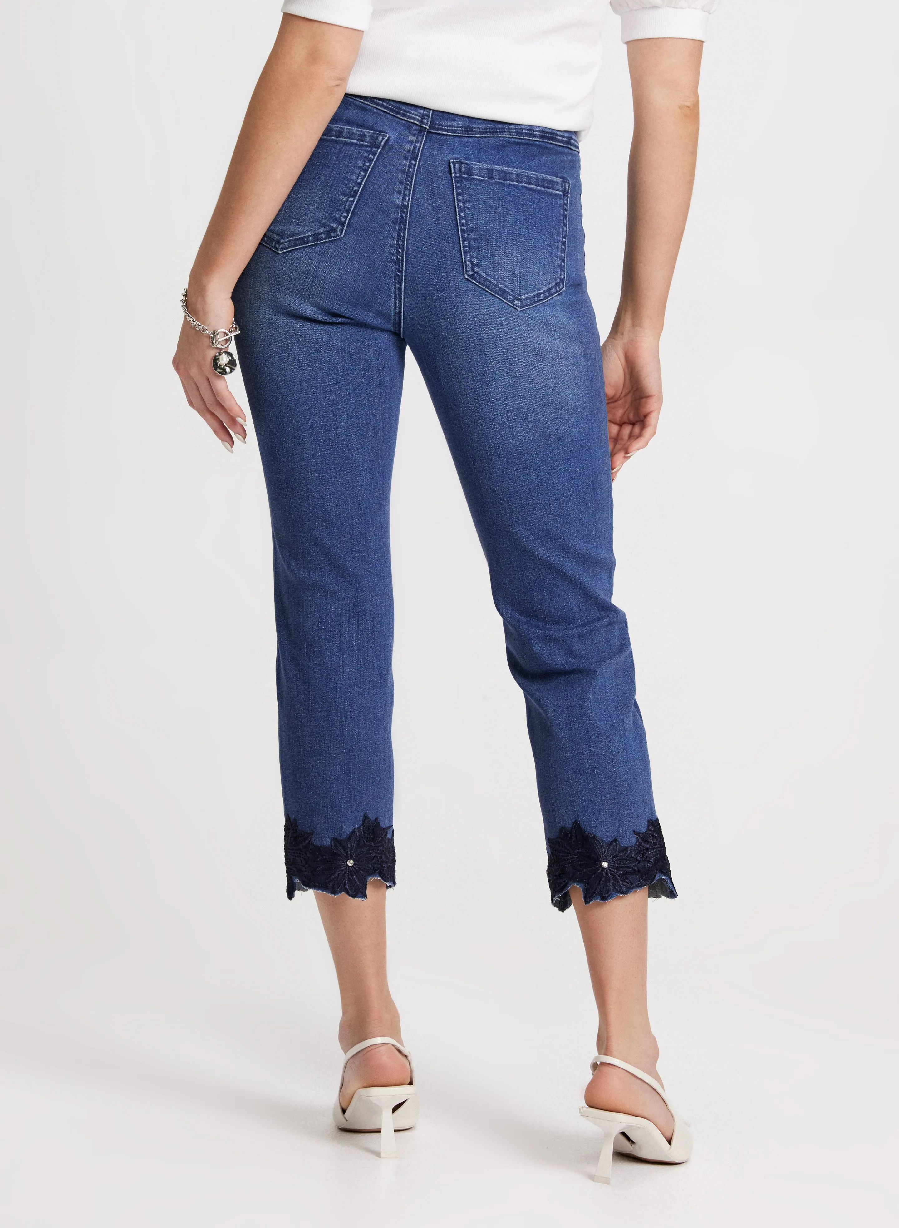 Embroidered Hem Straight Leg Jeans