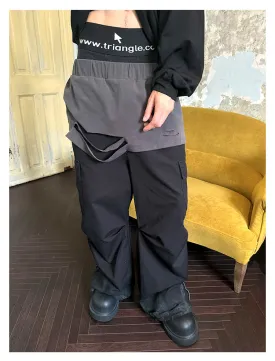 Faux two-piece multi-pocket casual pants