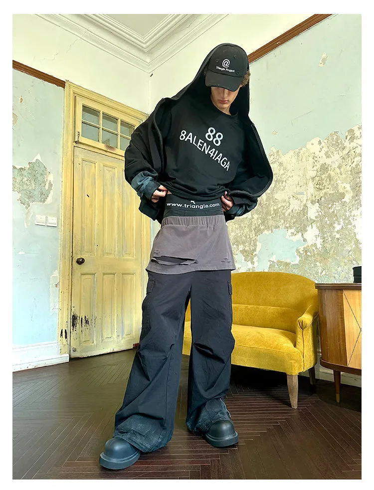 Faux two-piece multi-pocket casual pants