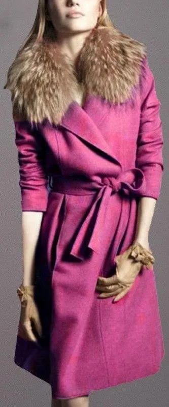 Fur-Trim Wool Wrap Coat