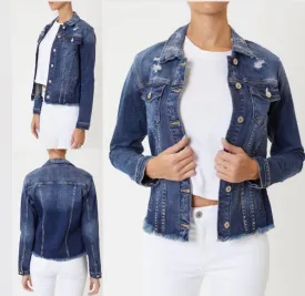 Going Places Distressed Denim Jacket: Medium Wash
