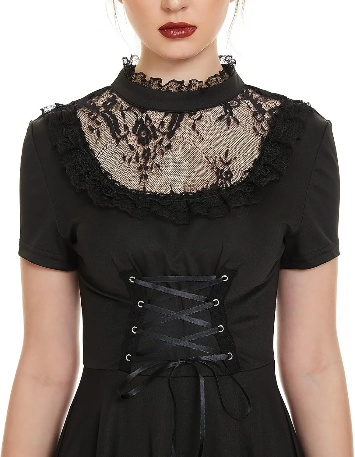 Gothic Dresses Vintage Grunge Lace-up Dress Classic Little Black Dress for Women Black Goth Dress