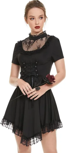 Gothic Dresses Vintage Grunge Lace-up Dress Classic Little Black Dress for Women Black Goth Dress