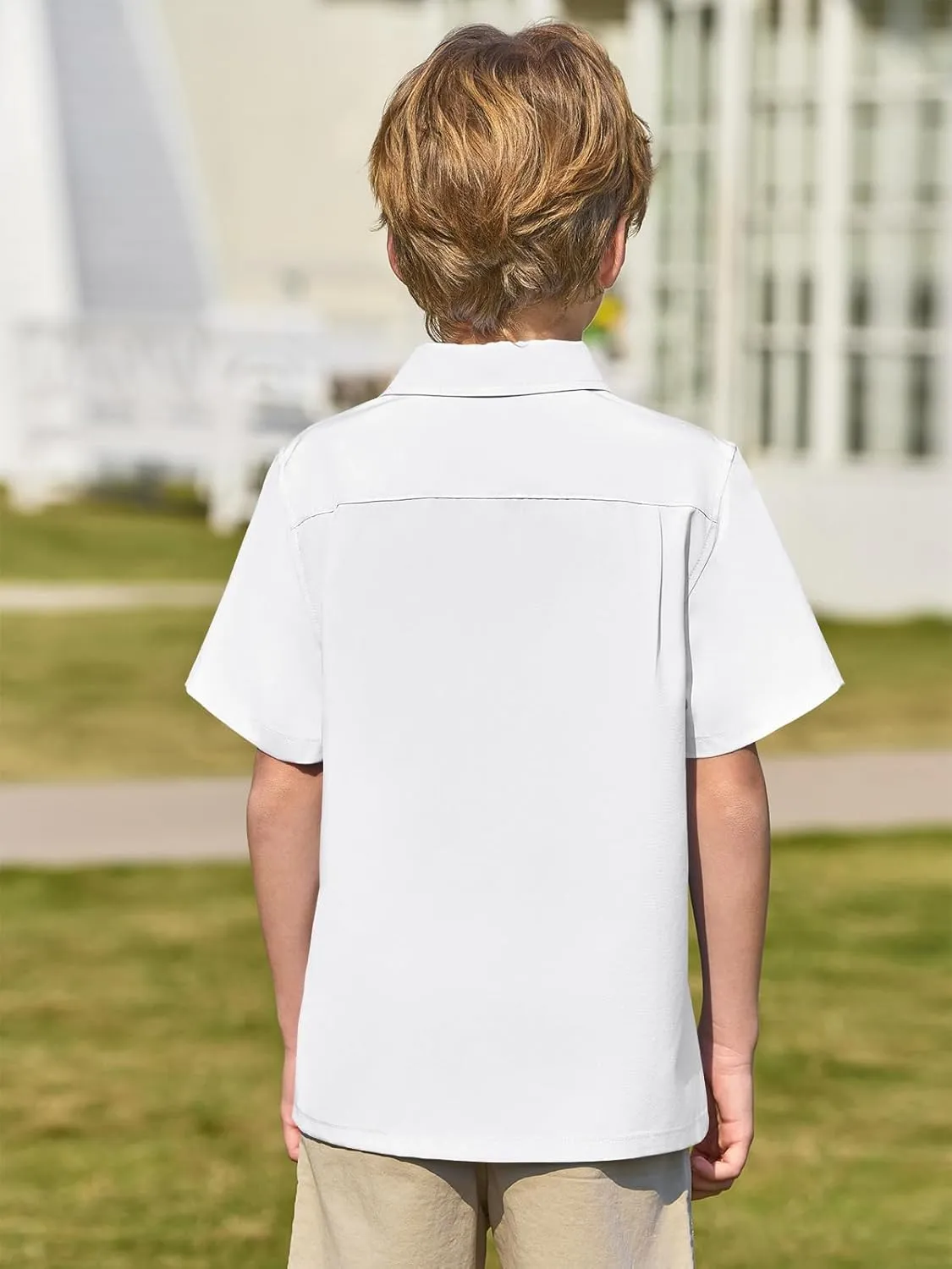 Haloumoning Boys Short Sleeve Button Down Shirt Kids Dress Shirts Formal Uniform Shirt with Pocket 5-14 Years