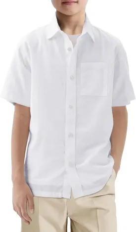 Haloumoning Boys Short Sleeve Button Down Shirt Kids Dress Shirts Formal Uniform Shirt with Pocket 5-14 Years