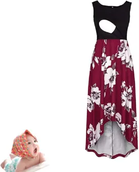 H&JOY Women Maternity Nursing Dress Spaghetti Midi Floral Dress Pregnancy Breastfeeding Maternity Summer Dress