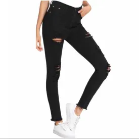 Hi Rise Black Distressed Skinny Jeans